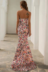Chic Strapless Sequin Multi Color Mermaid Evening Party Dress